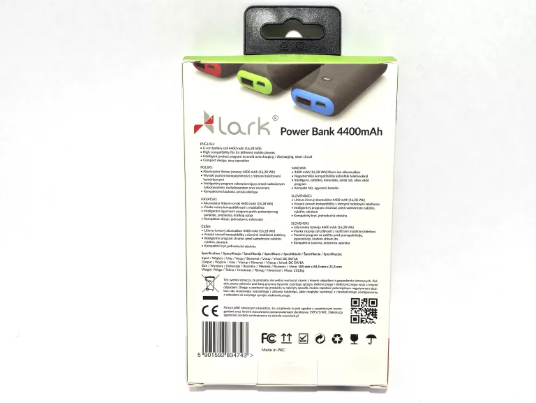 POWERBANK LARK 4400 MAH CZARNY USB B + KABEL USB B