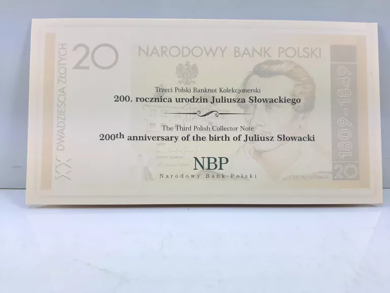 20 ZŁ, BANKNOT - 200. ROCZNICA URODZIN JULIUSZA SŁOWACKIEGO
