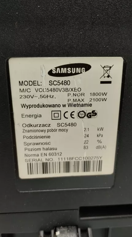 ODKURZACZ SAMSUNG MOUNTAIN SC-5480 2100W NIEKOMPLETNY