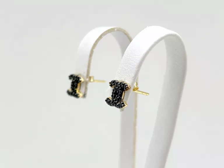 zlote-kolczyki-chanel-cc-czarne-cyrkonie-9mm-7mm-585-112g-stan-powystawowy