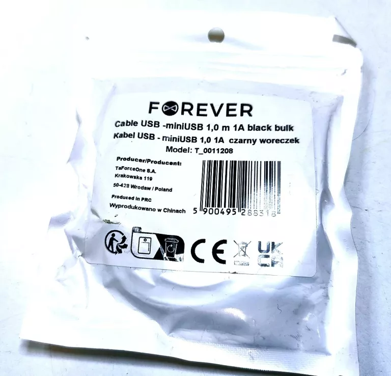 KABEL USB-MINI USB 1.0M 1A FOREVER CZARNY W WORECZKU