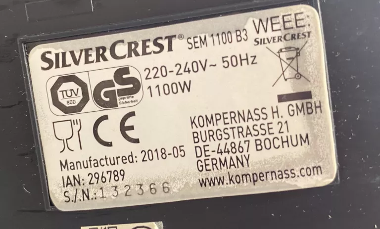 KOLBOWY EKSPRES CIŚNIENIOWY SILVERCREST SEM 1100 B3 1100 W