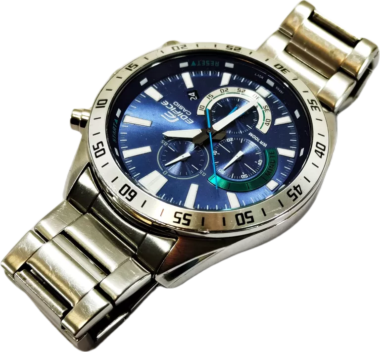 WYJATKOWY ZEGAREK MĘSKI CASIO EDIFICE 5579 WR 100M SREBRNA BRANSOLETA