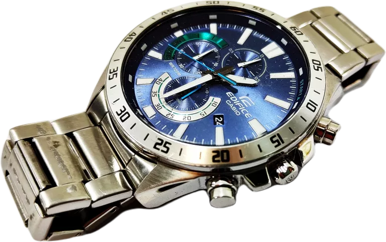 WYJATKOWY ZEGAREK MĘSKI CASIO EDIFICE 5579 WR 100M SREBRNA BRANSOLETA