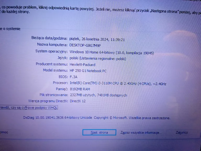 LAPTOP HP 250 G1 15,6" CORE I3 8 GB / 256 GB