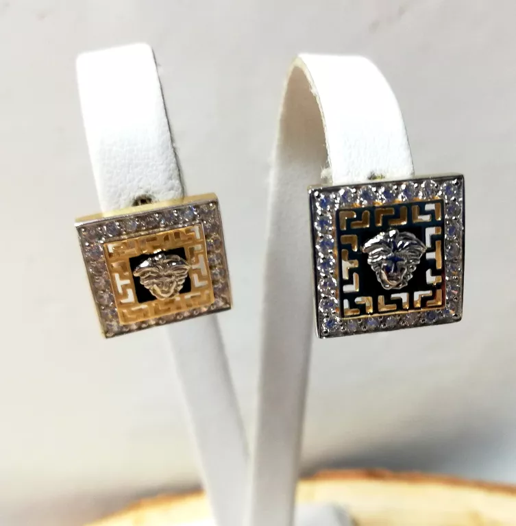 ZŁOTE KOLCZYKI Z CYRKONIAMI KWADRAT WZÓR GRECKI 4,88/585J