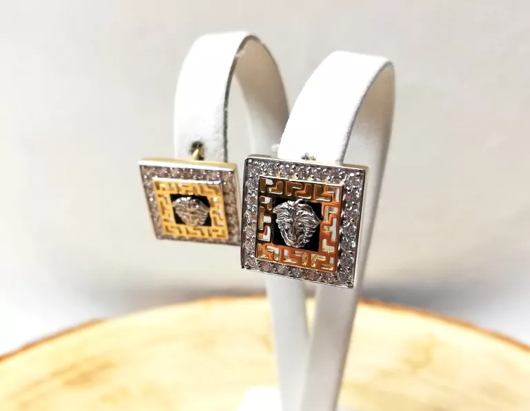 ZŁOTE KOLCZYKI Z CYRKONIAMI KWADRAT WZÓR GRECKI 4,88/585J