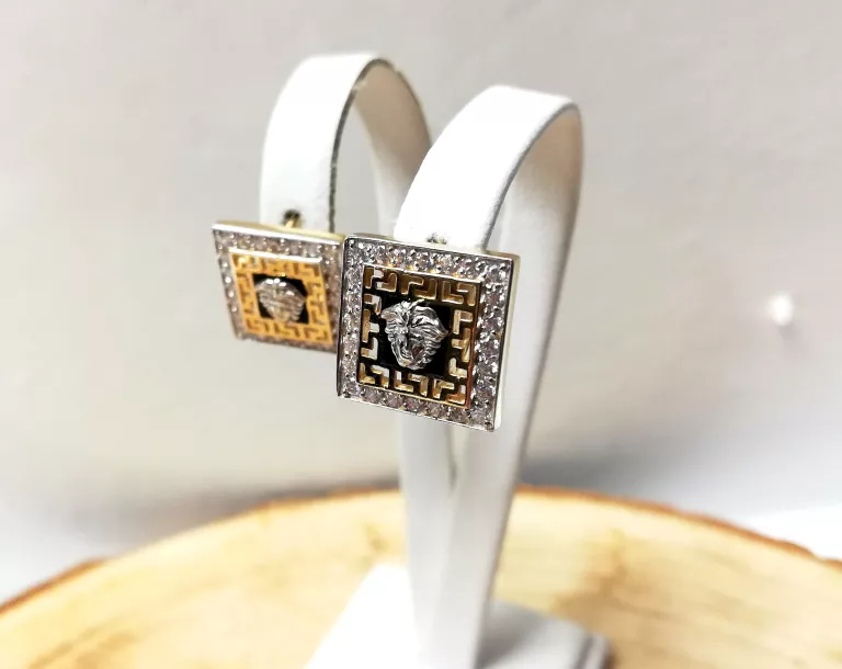 ZŁOTE KOLCZYKI Z CYRKONIAMI KWADRAT WZÓR GRECKI 4,88/585J