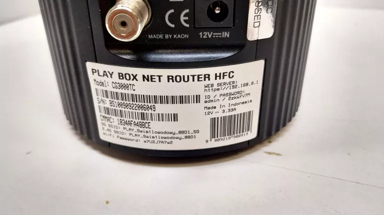 ROUTER HFC PLAY BOX WIFI 6 CG3000TC + PLAY TV BOX +OKABLOWANIE, PILOT
