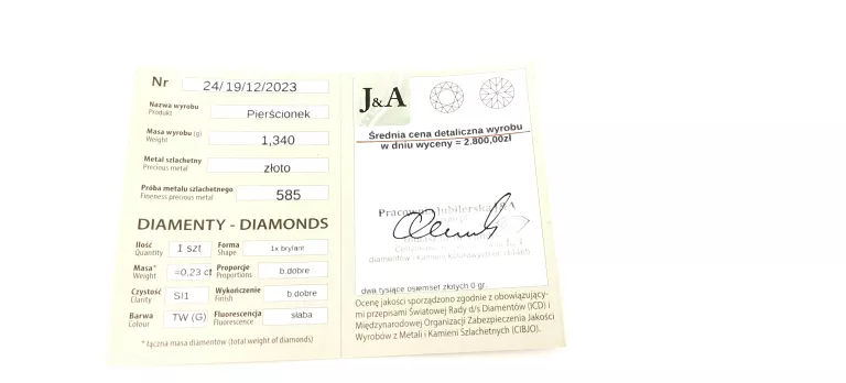 PIEKNY ZŁOTY PIERŚCIONEK 1,34G / 585 DIAMENT