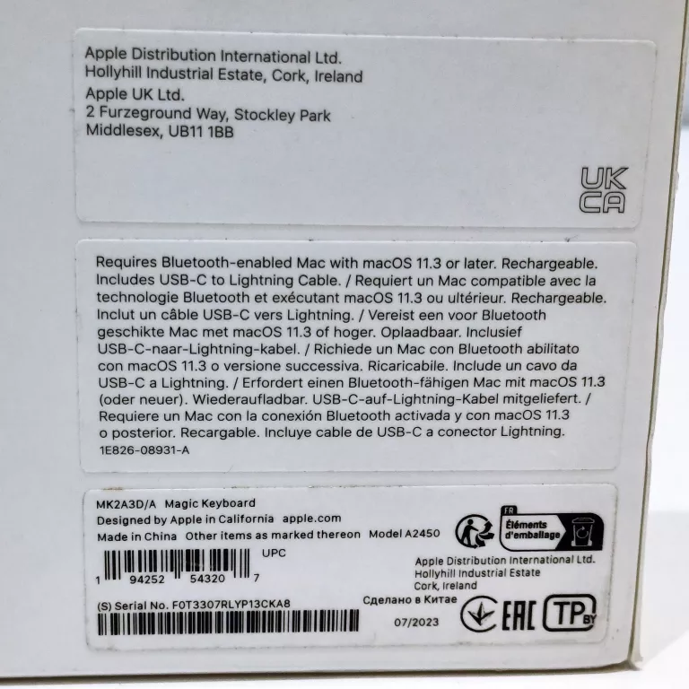 KLAWIATURA APPLE MAGIC KEYBOARD-D-(WERSJA EUROPEJSKA) A2450