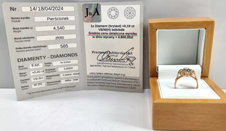 ZŁOTY PIERŚCIONEK Z DIAMENTAMI 0.40CT P585 4.54G R16