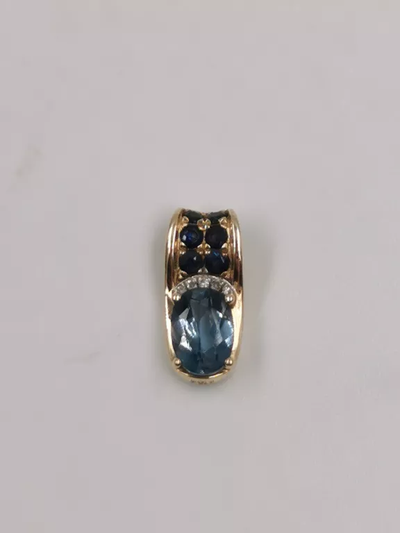 ZŁOTA ZAWIESZKA 585 Z DIAMENTAMI TOPAZAMI SZAFIRAMI VERONA 11742 1,10G