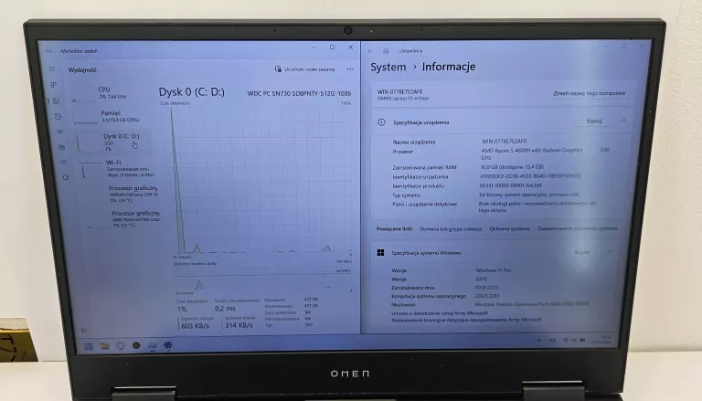 LAPTOP HP OMEN 15-EN0016NW 15,6" AMD RYZEN 5 16GBRAM 512GBSSD KOMPLET