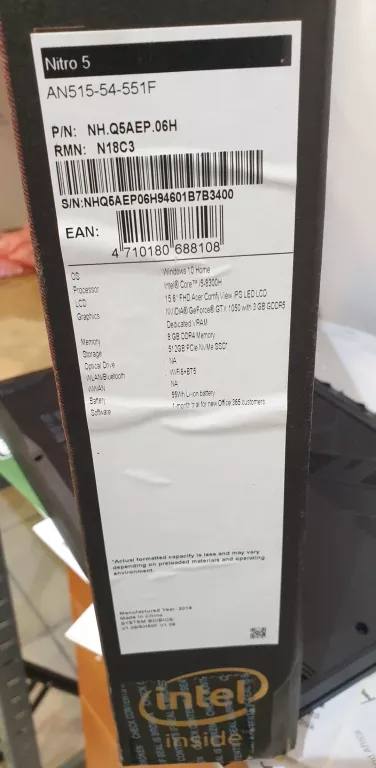 LAPTOP ACER NITRO 5 AN515-54-551F+PUDEŁKO