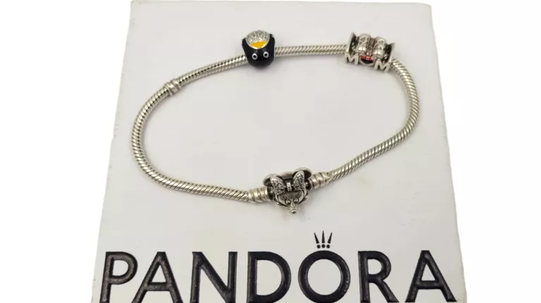 SREBRNA BRANSOLETKA PANDORA MYSZKA MINNIE+2 CHARMSY PANDORA P925 DISNEY