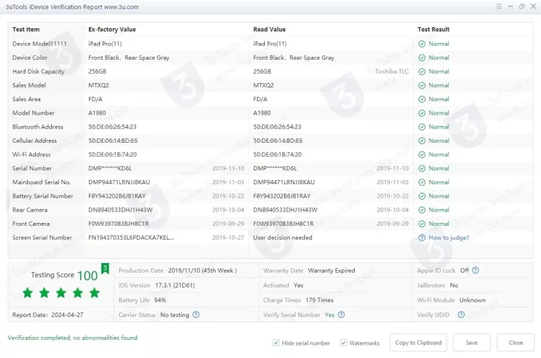 TABLET APPLE IPAD PRO 11" 256GB A1980 WIFI KOND. BATERII 94% + KLAWIATURA