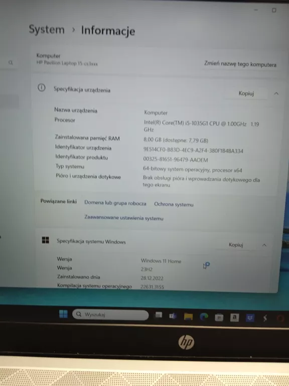 LAPTOP HP PAVILION 15-CS0002NW 15,6" INTEL CORE I5 8 GB / 256 GB