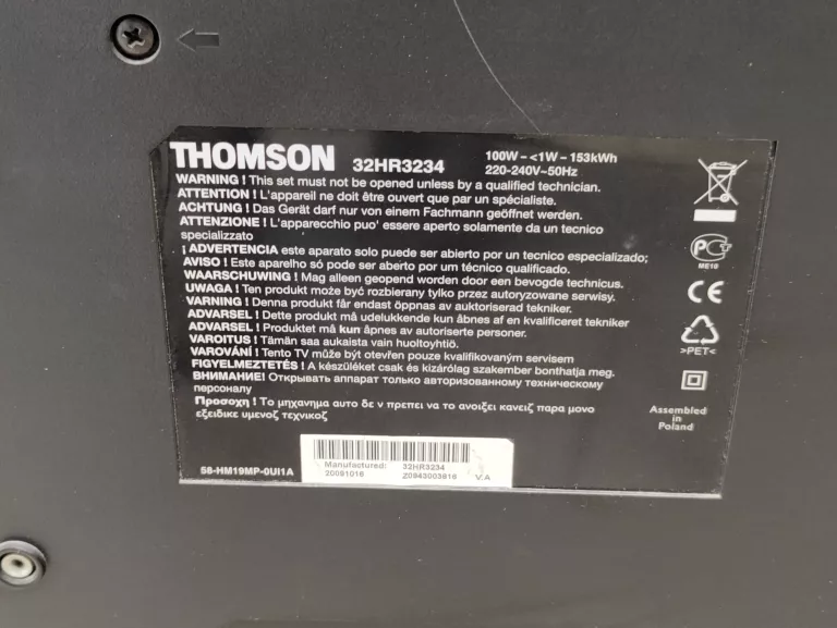TELEWIZOR LCD THOMSON 32HR3234 32" HD READY CZARNY