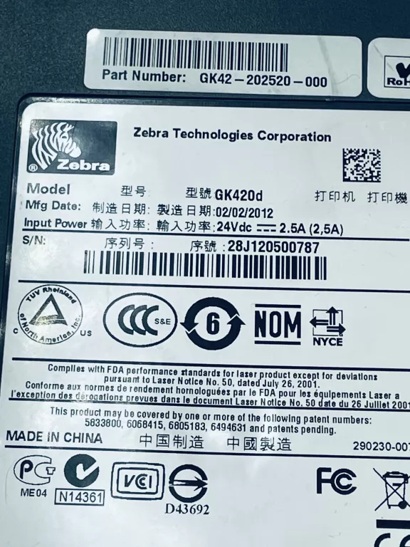 DRUKARKA ETYKIET ZEBRA GK420D