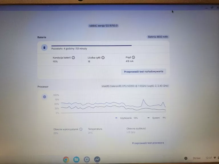LAPTOP ASUS CHROMEBOOK CX1 RAM 4 GB DYSK 64GB EMMC INTEL CELERON N3350