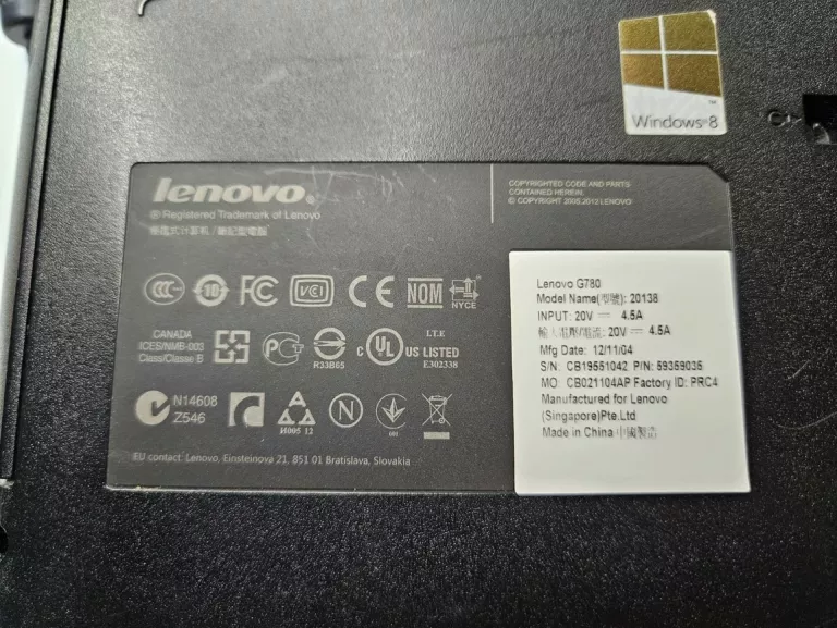 LAPTOP LENOVO G780 INTEL CORE I3\6GB\1TB DZIAŁA TYLKO NA ZASILACZU