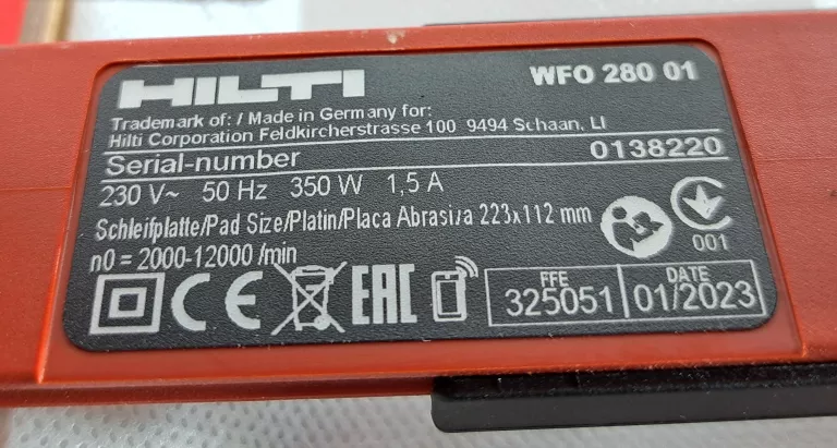 SZLIFIERKA HILTI WFO 280 KOMPLET SUPER STAN