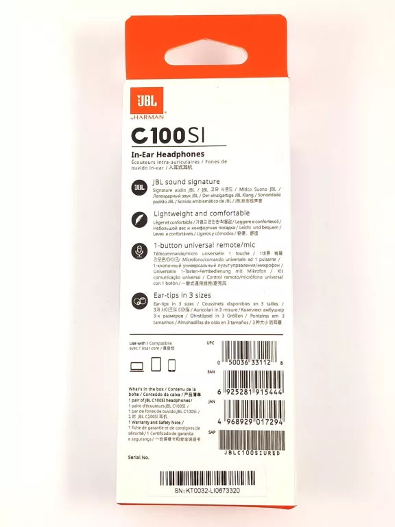 SŁUCHAWKI JBL C100SI CZERWONE