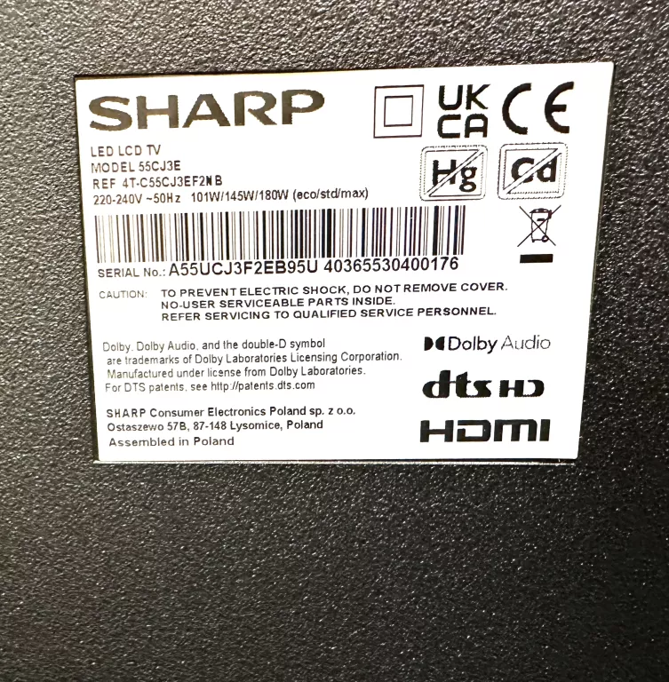 TELEWIZOR SHARP LED 55 CALI 4K 55CJ3E