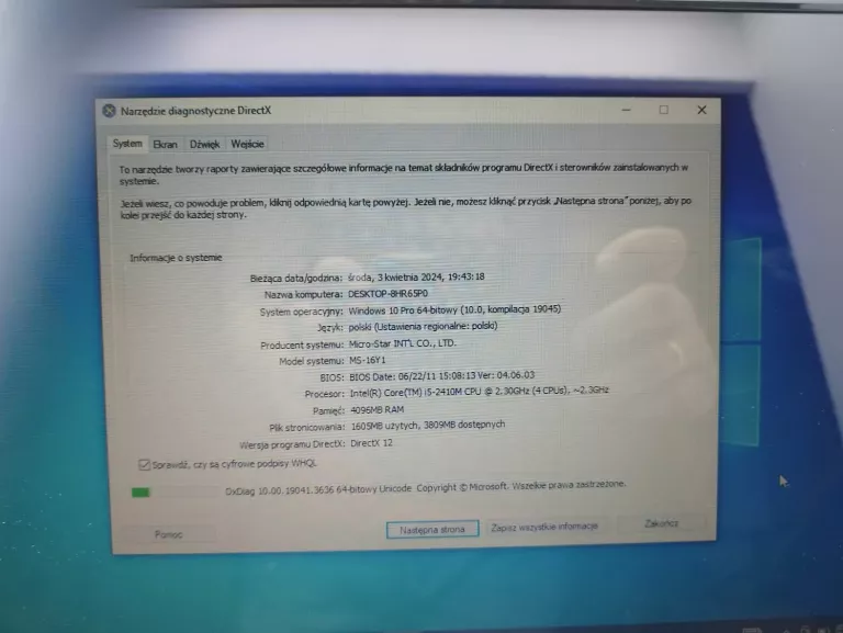 LAPTOP MSI MS-16Y1
