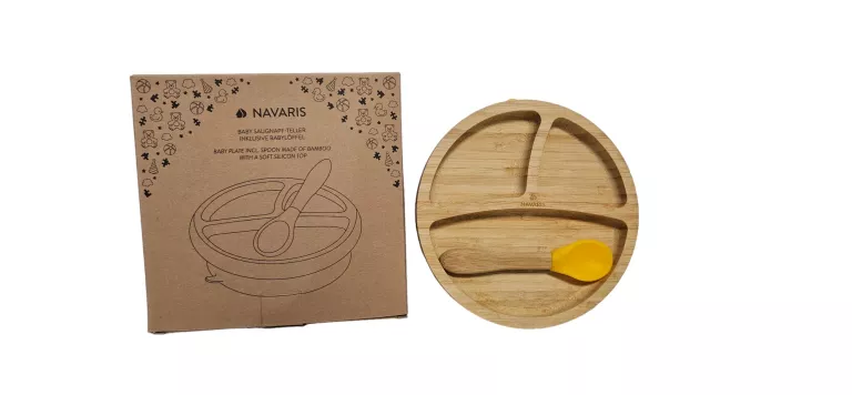 ZESTAW DLA DZIECI NAVARIS TALERZ BAMBUSOWY Z PRZYSSAWKĄ + ŁYŻECZKA