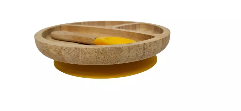 ZESTAW DLA DZIECI NAVARIS TALERZ BAMBUSOWY Z PRZYSSAWKĄ + ŁYŻECZKA