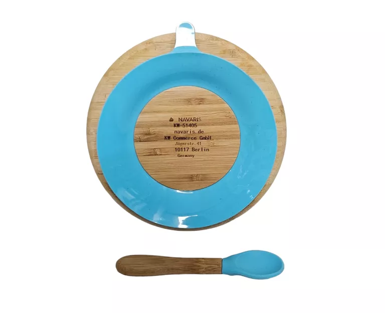 ZESTAW DLA DZIECI NAVARIS TALERZ BAMBUSOWY Z PRZYSSAWKĄ + ŁYŻECZKA