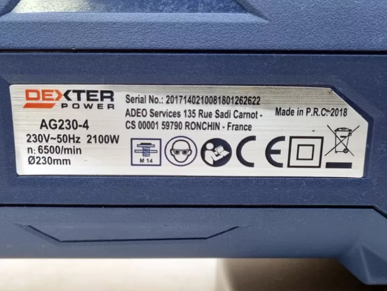 SZLIFIERKA KĄTOWA DEXTER POWER 2100W 230MM 230V AG230-4 KOMPLET
