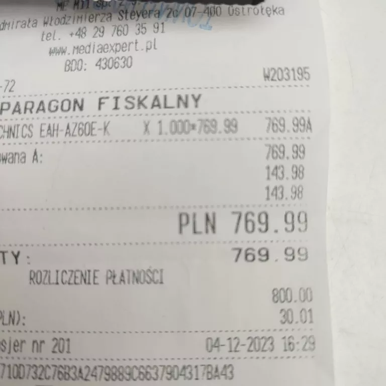 SŁUCHAWKI BEZPRZEWODOWE DOKANAŁOWE TECHNICS EAH-AZ60E-K PUDEŁKO-GWARANCJA