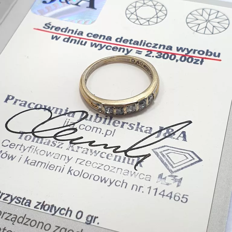 ZŁOTY PIERŚCIONEK BRYLANT 0,40CT W:2,45G P:375 R:13 CERTYFIKAT DIAMENT