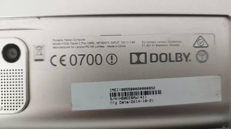 TABLET LENOVO YOGA TABLET 2-PRO 1380L / OPIS