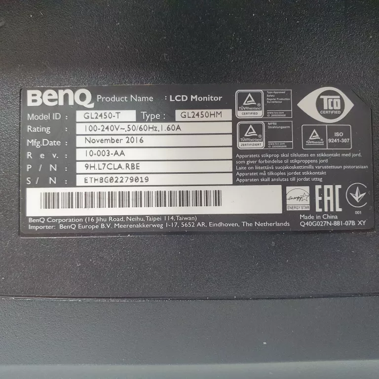 MONITOR GL2450 BENQ UCHWYT ŚCIENNY + KABLE