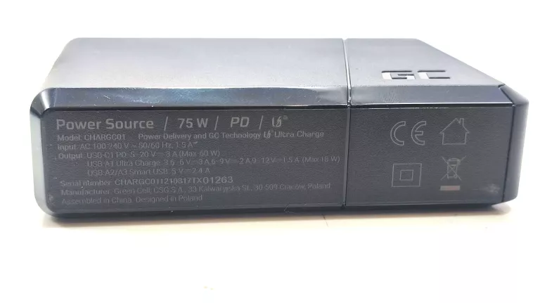 ŁADOWARKA SIECIOWA GREEN CELL POWER SOURCE , USB 3.1 TYP C, USB TYP C 75W