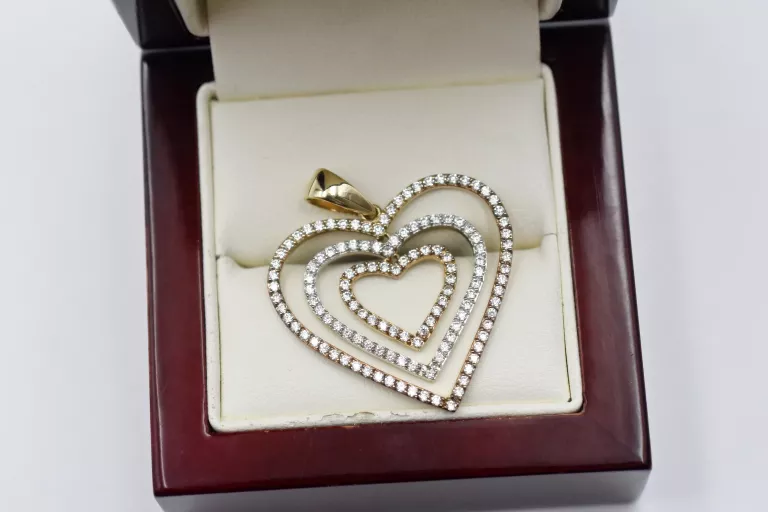 PRZEPIĘKNA ZŁOTA ZAWIESZKA SERCA Z CYRKONIAMI PR: 333 4.07G 3.5CM 8K