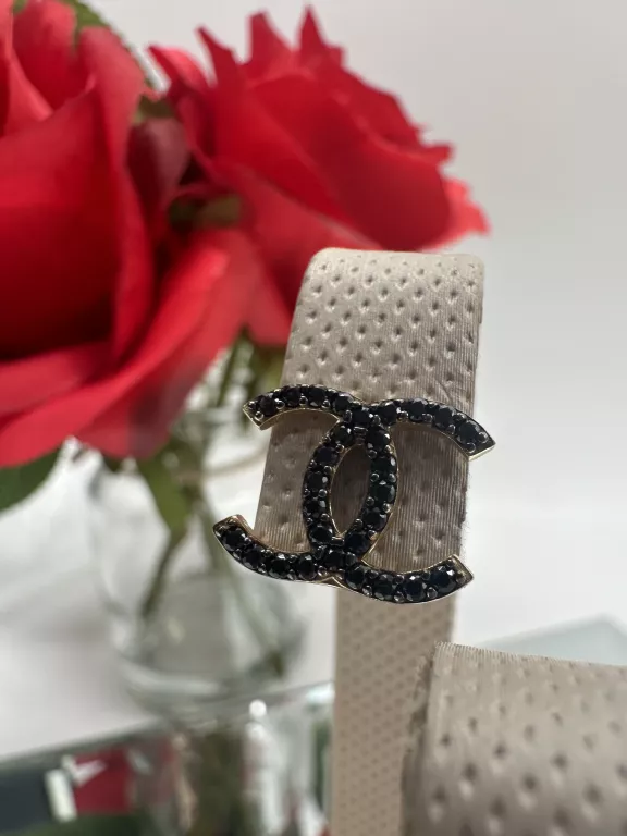 PIĘKNE ZŁOTE KOLCZYKI CC COCO CHANEL CZARNE
