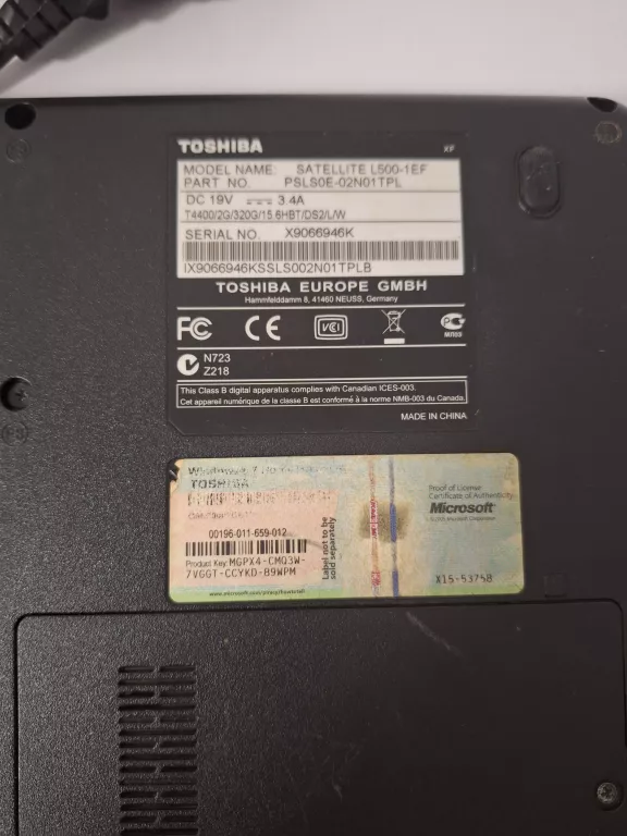 LAPTOP TOSHIBA SATELLITE L500 - 1EF