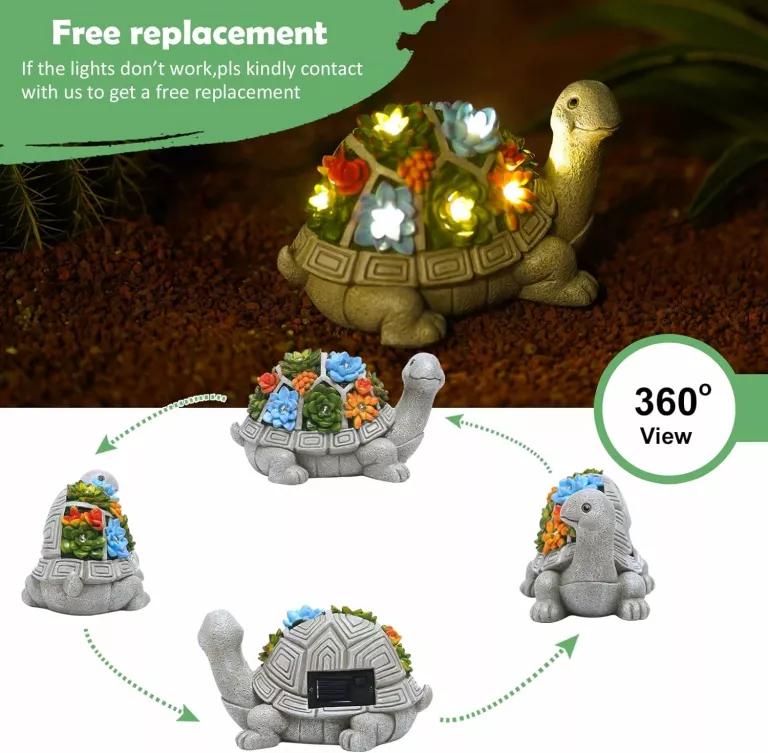 ŻÓŁW OGRODOWY SOLARNY LĄDOWY FIGURKA DO OGRODU LED YEOMOO