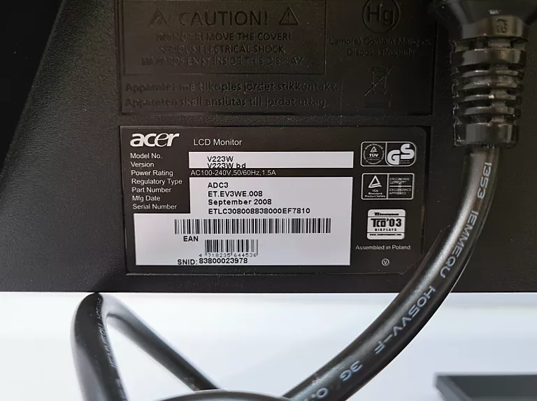 MONITOR ACER V223W TN LCD 1680X1050 PX
