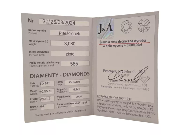 PIERŚCIONEK Z DIAMENTAMI (0,55CT) PR.585 3,10G R:13