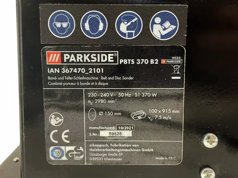 SZLIFIERKA TAŚMOWO-TALERZOWA PARKSIDE PBTS 370 B2 370W