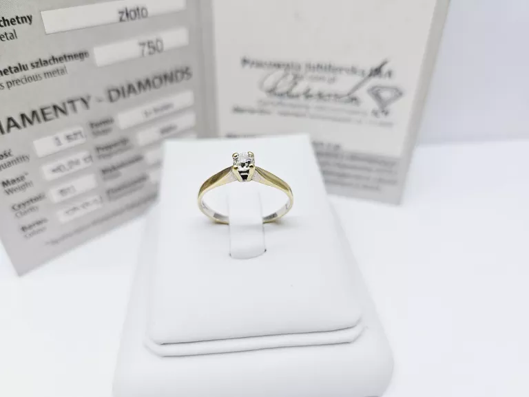 ZŁOTY PIERŚCIONEK 750 Z BRYLANTEM 0,24CT PIĘKNY KLASYCZNY