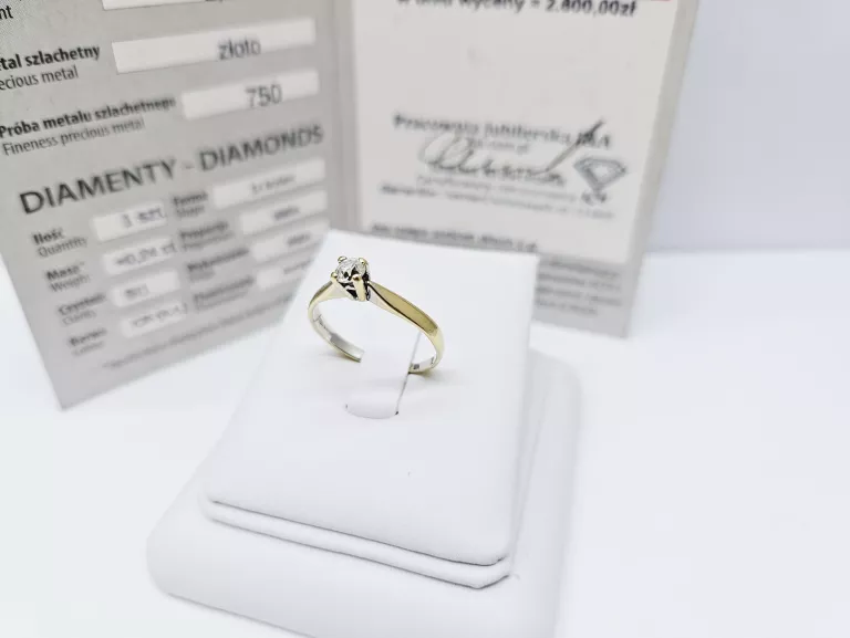 ZŁOTY PIERŚCIONEK 750 Z BRYLANTEM 0,24CT PIĘKNY KLASYCZNY
