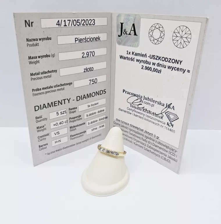 ZŁOTY PIERŚCIONEK 750 BRYLANTY 0,40CT PIĘKNY ŚLICZNY