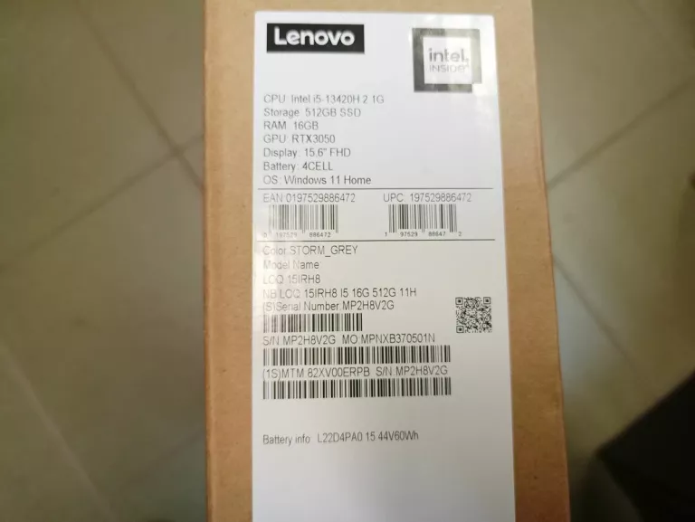 LAPTOP LENOVO LOQ 15IRH8 I5-13 GEN RTX 3050 6GB 144HZ